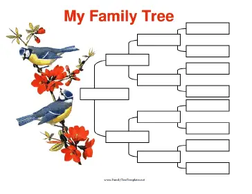 4 Generation Family Tree with Birds Template