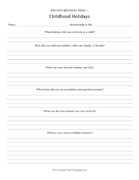 Interview Questions Childhood Holidays Template