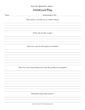 Interview Questions Childhood Play Template