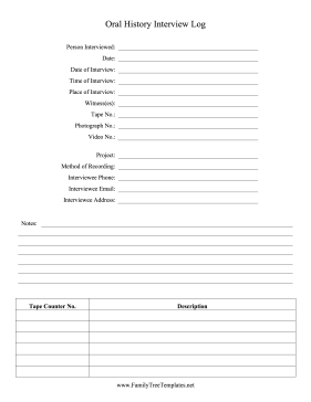 Oral History Interview Log Template