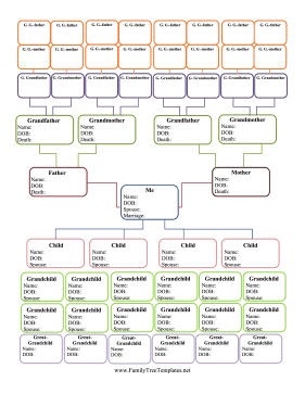 8-Generation Hourglass Family Tree Template