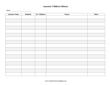 Ancestor Children History Template