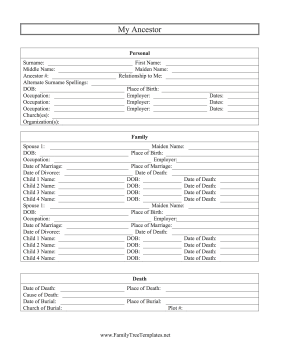 Ancestor Sheet Template