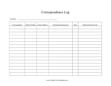 Family Tree Correspondence Log Template