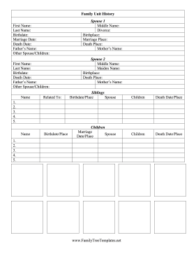 Family Unit History With Pictures Template