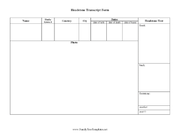 Headstone Transcript Form Template