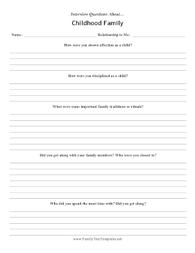 Interview Questions Childhood Family Template