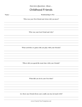 Interview Questions Childhood Friends Template