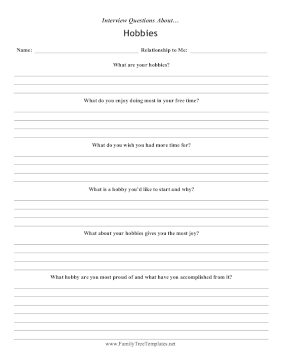 Interview Questions Hobbies Template