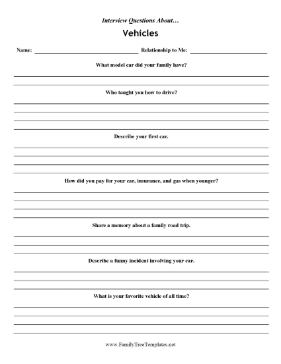 Interview Questions Vehicles Template