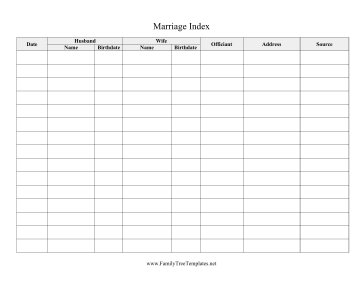 Marriage Index Template