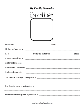 Memories With Brother Worksheet Template
