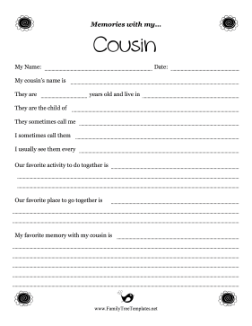 Memories With Cousin Worksheet Template