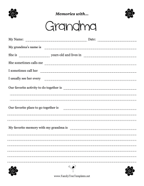 Memories With Grandma Worksheet Template