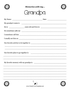 Memories With Grandpa Worksheet Template