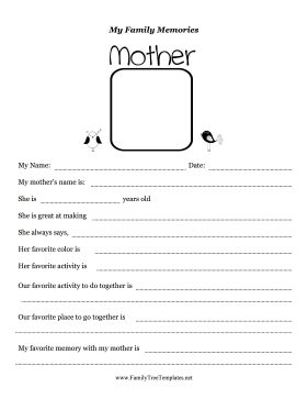 Memories With Mother Worksheet Template