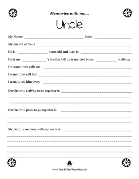 Memories With Uncle Worksheet Template