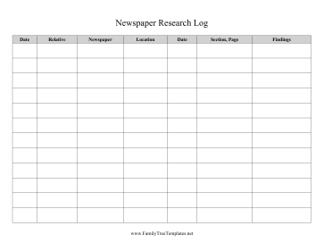 Newspaper Research Log Template