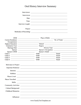 Oral History Interview Summary Template