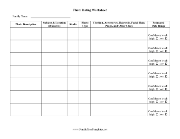 Photo Dating Worksheet Template