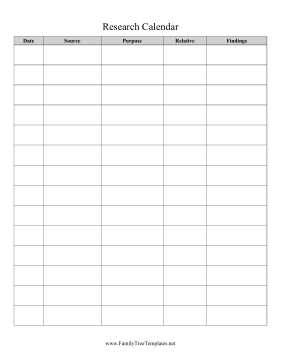 Research Calendar Template