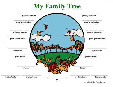 Family Tree with Lines in Color Template
